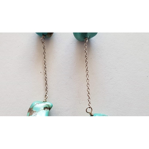 97 - Hallmarked Silver and Turquoise Dangling Earrings (7cm Drop)