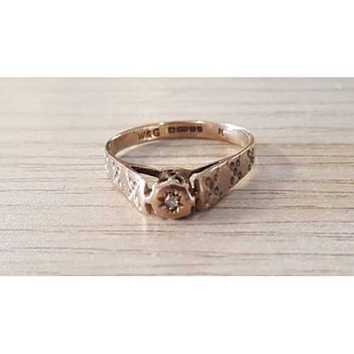 106 - Vintage 9ct Gold Ring with Hallamark and Decorated with Little Crystal, Total Weight 3gr, Size M