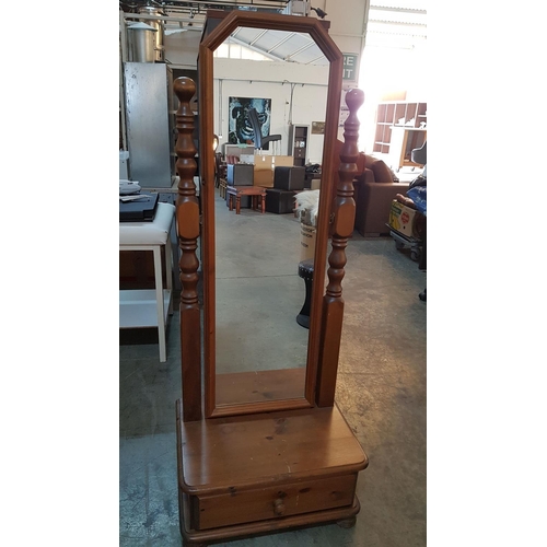 138 - Wooden Free Standing Mirror with Bottom Drawer (H:150cm)