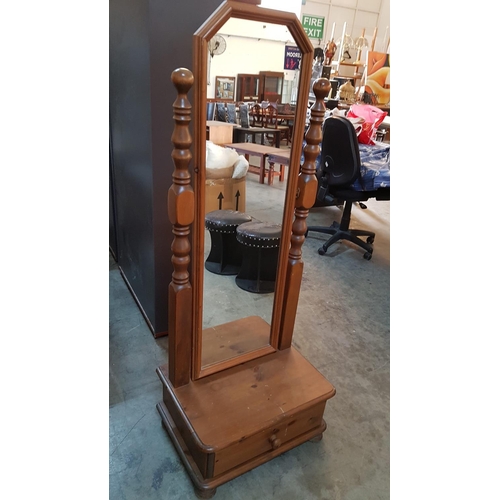 138 - Wooden Free Standing Mirror with Bottom Drawer (H:150cm)