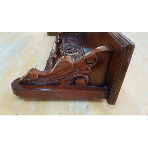 141 - Vintage Style Wooden Wall Mounted Carved 4 - Hooks Coat Rack / Hanger with Shelf (63 x 25 x 15cm)