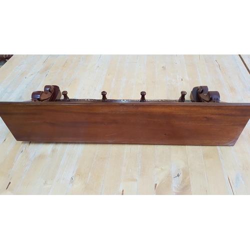 141 - Vintage Style Wooden Wall Mounted Carved 4 - Hooks Coat Rack / Hanger with Shelf (63 x 25 x 15cm)