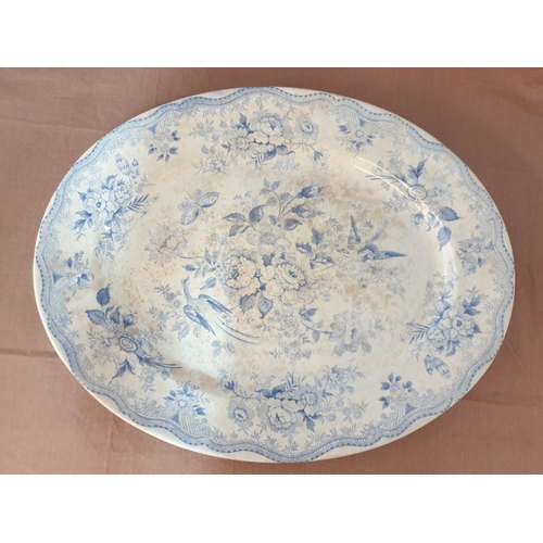 270 - Antique Vintage Blue & White Large Serving Plate