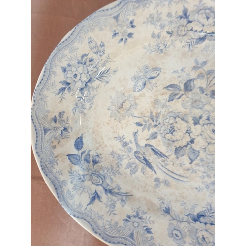 270 - Antique Vintage Blue & White Large Serving Plate