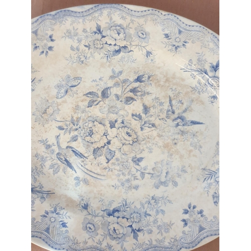 270 - Antique Vintage Blue & White Large Serving Plate