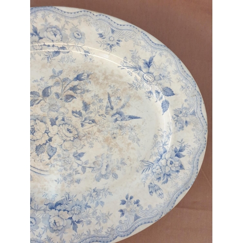 270 - Antique Vintage Blue & White Large Serving Plate