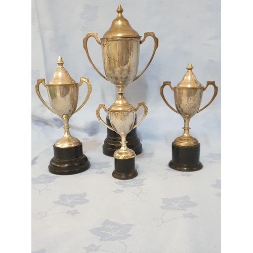 369 - Collection of 4 x Vintage White Metal Plated Trophies