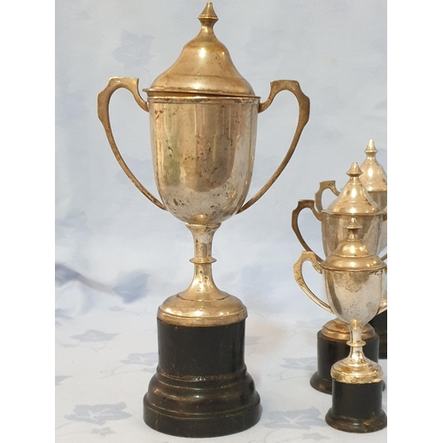 369 - Collection of 4 x Vintage White Metal Plated Trophies