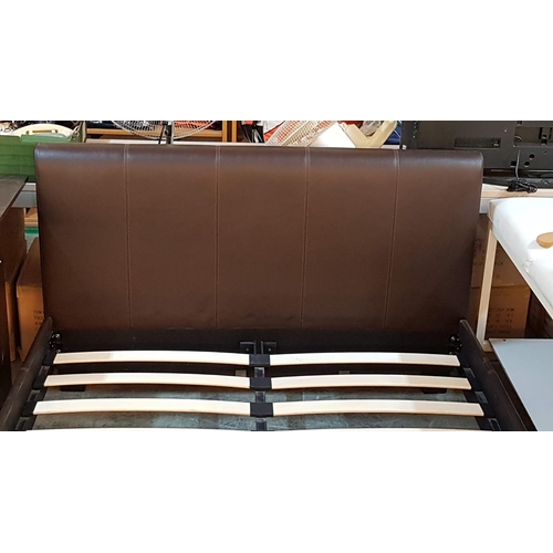 66 - Dark Brown Leather Effect Headboard Double Bed, NO Mattress (216cm x 147cm, Fits 188cm x 140cm Mattr... 