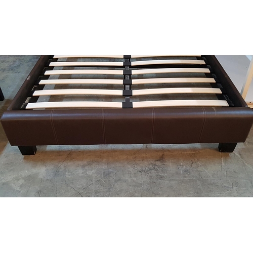 66 - Dark Brown Leather Effect Headboard Double Bed, NO Mattress (216cm x 147cm, Fits 188cm x 140cm Mattr... 