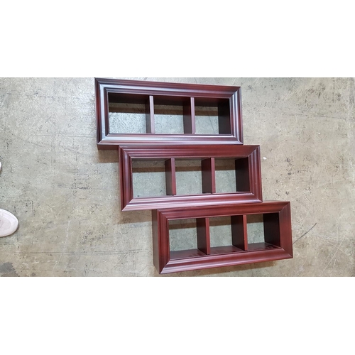 69 - Set of Matching Wooden Dark Burgundy  Cube Wall Shelves / Storage (61 x 25.5 x 15cm each)