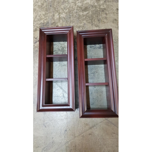 70 - Pair of Wall Cube Shelves / Storage Wooden / Dark Burgundy Colour (61 x 25.5cm x 15cm each)