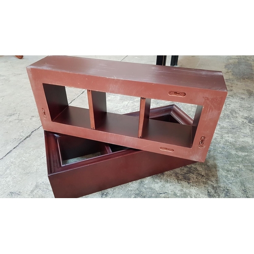 70 - Pair of Wall Cube Shelves / Storage Wooden / Dark Burgundy Colour (61 x 25.5cm x 15cm each)