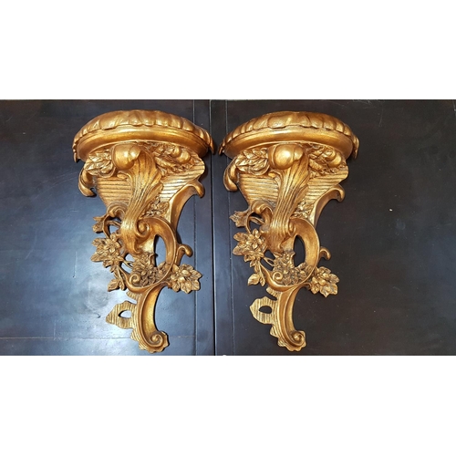 71 - Pair of Baroque Style Gold Finished Wall Shelves Carved in Floral Carved in Floral /  Leaf Pattern (... 