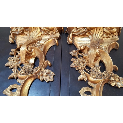 71 - Pair of Baroque Style Gold Finished Wall Shelves Carved in Floral Carved in Floral /  Leaf Pattern (... 