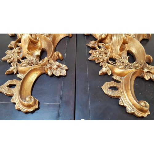 71 - Pair of Baroque Style Gold Finished Wall Shelves Carved in Floral Carved in Floral /  Leaf Pattern (... 