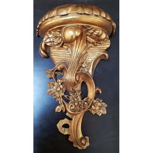 71 - Pair of Baroque Style Gold Finished Wall Shelves Carved in Floral Carved in Floral /  Leaf Pattern (... 