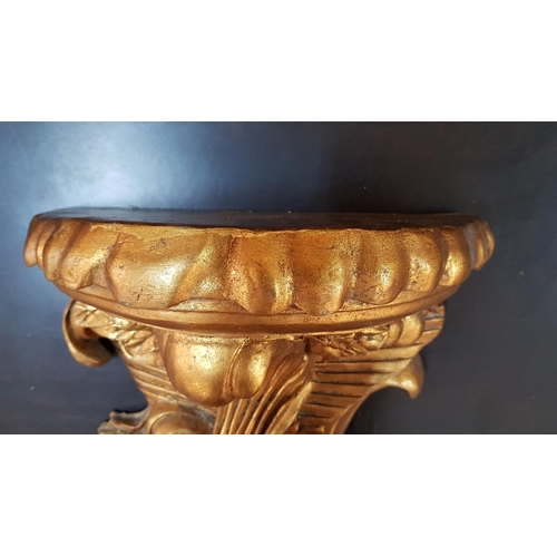 71 - Pair of Baroque Style Gold Finished Wall Shelves Carved in Floral Carved in Floral /  Leaf Pattern (... 