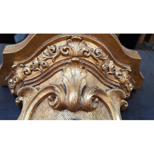 72 - Pair of Baroque Style Gold Finished Wall Shelves Decorated with Carved Shelf (H:36cm, Shelf 35.5cm x... 