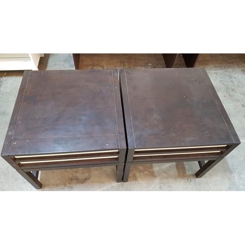 73 - Pair of Large Dark Brown with White / Brown Drawer Retro Bedside / Side Table with Drawer (Square 61... 