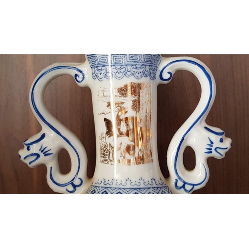 75 - Pair of White / Blue Porcelain Sake Decanter in Dragon Shape and Twin Handle with Lid (H:23.5cm each... 