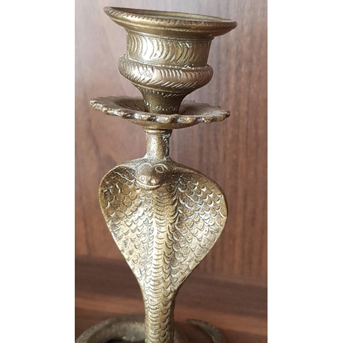 76 - Collection of Brass Candle Holders in Shape of Cobra (H:17cm, H:13cm, H:13cm), (A/F)