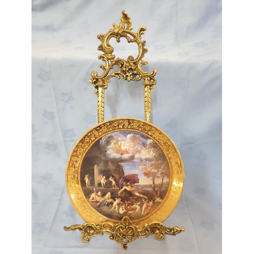 83 - Large Decorative Brass Easel (H:48cm) Together with Decorative Porcelain Plate (Gloria Bavarian Porc... 