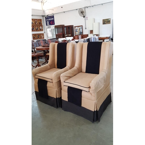 84 - Pair of Classic Wind Armchair with Beige Fabric and Black Details