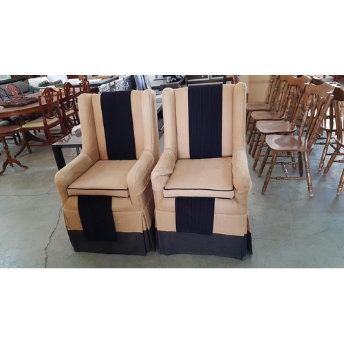 84 - Pair of Classic Wind Armchair with Beige Fabric and Black Details