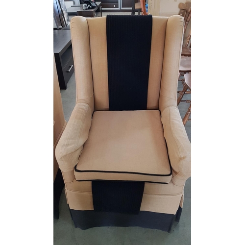 84 - Pair of Classic Wind Armchair with Beige Fabric and Black Details