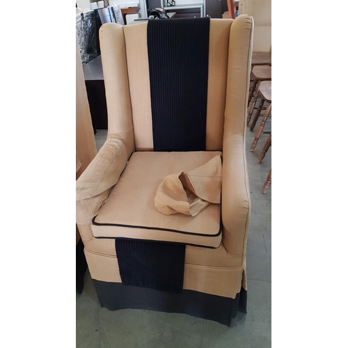 84 - Pair of Classic Wind Armchair with Beige Fabric and Black Details