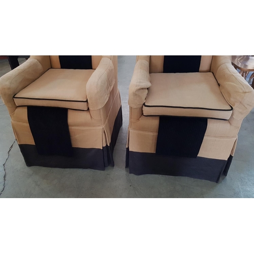 84 - Pair of Classic Wind Armchair with Beige Fabric and Black Details