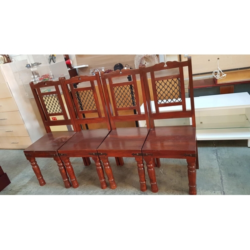 91 - Set of 4 x Solid Wood Dinning Chairs with Sheesham Finish and Decorative Cast Iron Trim