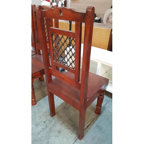 91 - Set of 4 x Solid Wood Dinning Chairs with Sheesham Finish and Decorative Cast Iron Trim