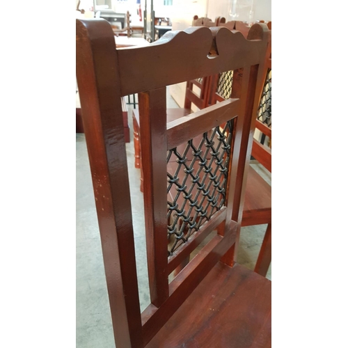 91 - Set of 4 x Solid Wood Dinning Chairs with Sheesham Finish and Decorative Cast Iron Trim