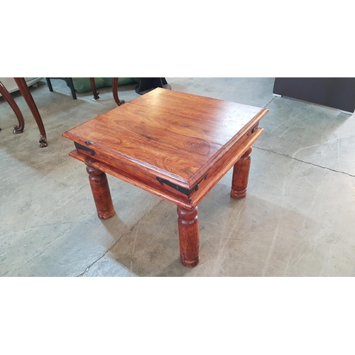 92 - Solid Wood Square Side Table with Metal Decor (60 x 60 x 56cm)