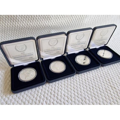 100B - 4 x Cyprus €5 (Five Euro) Silver Proof Coins 