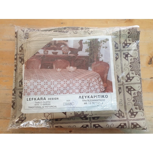 149 - Lefkara Design Tablecloth Print on Cotton (150 x 250cm) and 12 x Matching Napkins (47 x 47cm)