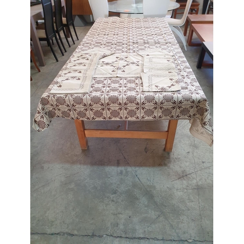 149 - Lefkara Design Tablecloth Print on Cotton (150 x 250cm) and 12 x Matching Napkins (47 x 47cm)