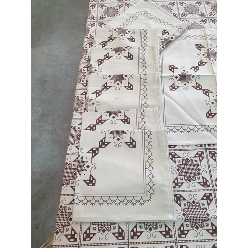 149 - Lefkara Design Tablecloth Print on Cotton (150 x 250cm) and 12 x Matching Napkins (47 x 47cm)