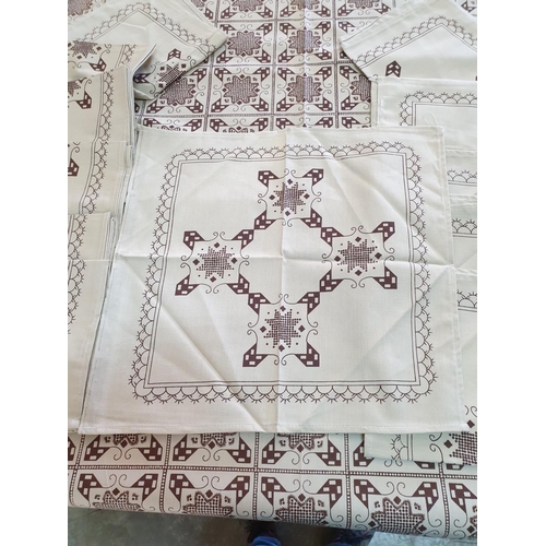 149 - Lefkara Design Tablecloth Print on Cotton (150 x 250cm) and 12 x Matching Napkins (47 x 47cm)