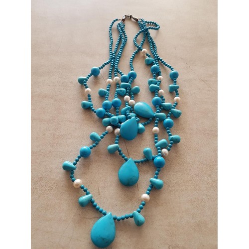 730 - 2 x Stone Necklaces (Blue L:43cm, Approx Drop:29cm and Red L:61.5cm, Approx Drop: 40cm)