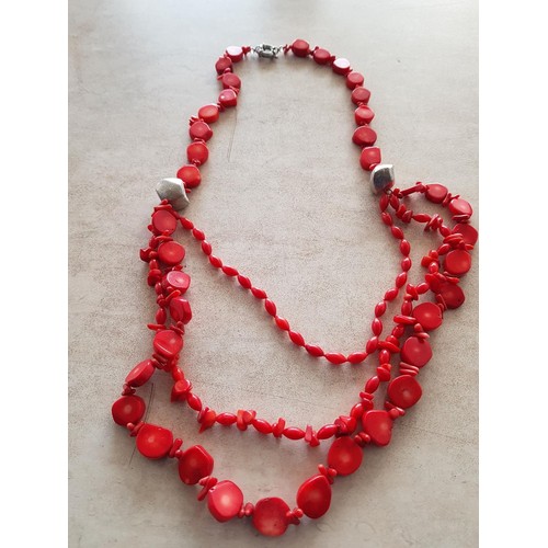 730 - 2 x Stone Necklaces (Blue L:43cm, Approx Drop:29cm and Red L:61.5cm, Approx Drop: 40cm)