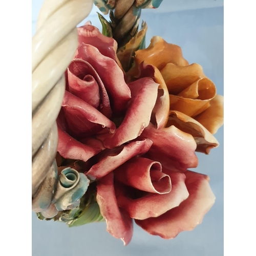 113 - Vintage Capodimonte Style Roses Flower Composition In Basket H;21cm A/F