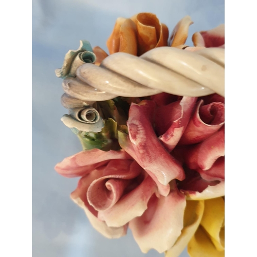 113 - Vintage Capodimonte Style Roses Flower Composition In Basket H;21cm A/F