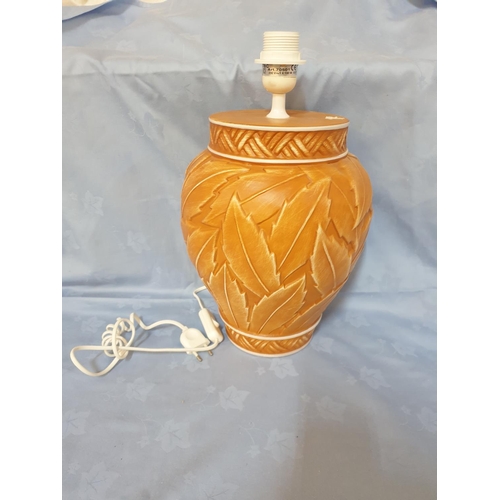 157 - Ceramic Lamp Base with Leaf Pattern in Terracotta Colour (H:32cm)