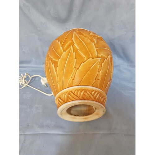 157 - Ceramic Lamp Base with Leaf Pattern in Terracotta Colour (H:32cm)