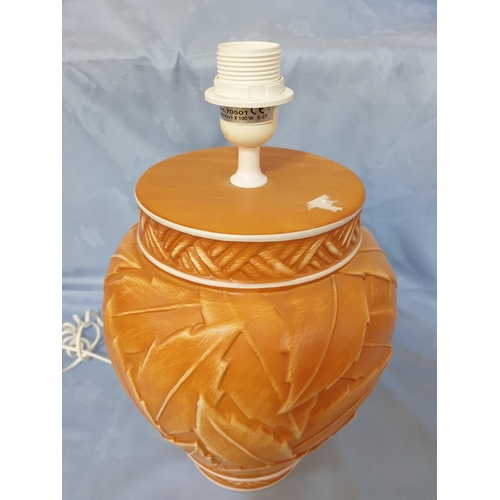 157 - Ceramic Lamp Base with Leaf Pattern in Terracotta Colour (H:32cm)