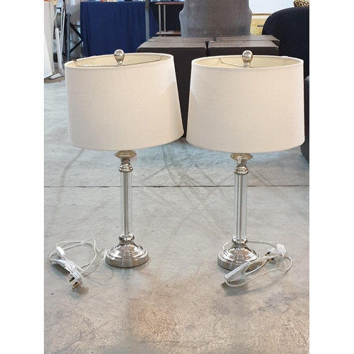 158 - Pair of Modern Table Lamps (Chrome / Plastic) Zara Home, H:65cm each *Working when Lotted*