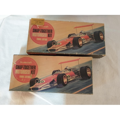 364 - 2 x Vintage Scalecraft Ford Lotus Motorsized Kit, Snap Together 1970's Era